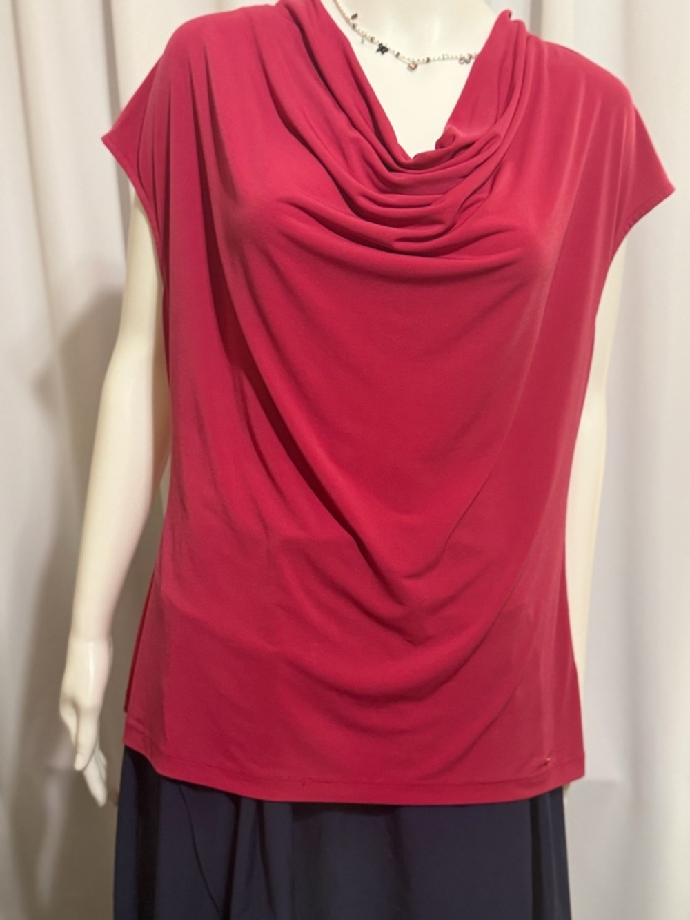 Calvin Klein Matte Jersey Cowl Neck Sleeveless Blouse – Magenta / Fuchsia